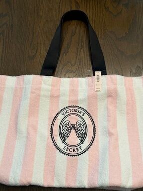NWT - Victoria’s Secret Pink White Stripe Terry Towel Tote Bag Beach Bag